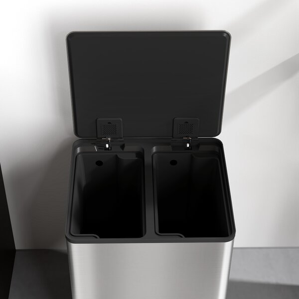 HOMCOM 40L Dual Compartment Stainless Steel Bin, with Deodoriser Holders - Silver Tone