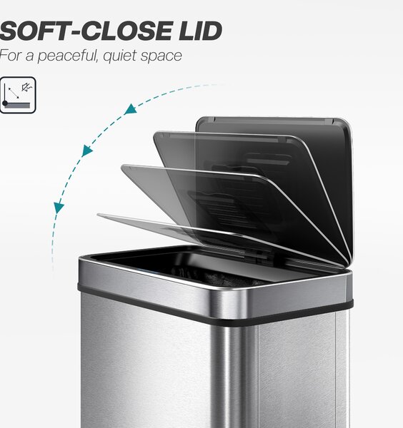 HOMCOM 50 L Sensor Can, Sensor Bin with Soft-Close Lid, Fingerprint-Proof Stainless Steel, Silver Tone