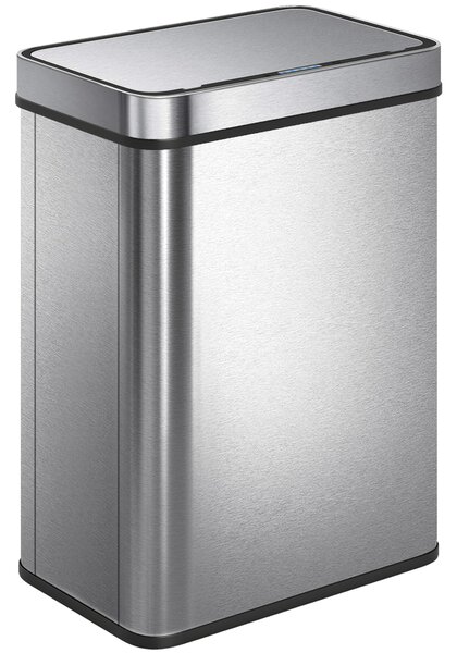 HOMCOM 50 L Sensor Can, Sensor Bin with Soft-Close Lid, Fingerprint-Proof Stainless Steel, Silver Tone