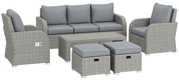 Outsunny Six-piece Rattan Garden Furniture Set with Reclining Armchairs - Dark Grey