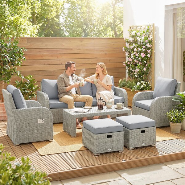 Outsunny Six-piece Rattan Garden Furniture Set with Reclining Armchairs - Dark Grey
