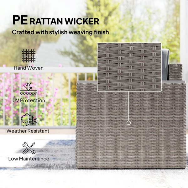 Outsunny 5 Piece Rattan Garden Furniture Set with Storage Table, Footstools, Cushions, Dark Grey