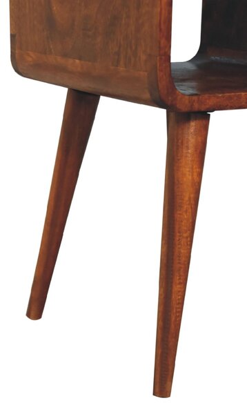 100 % Solid Wood Mini Bedside Table with Drawer and Curved Open Shelf, Handcrafted Desk for Compact Storage, 30L x 30W x 55H cm, Brown Aosom UK