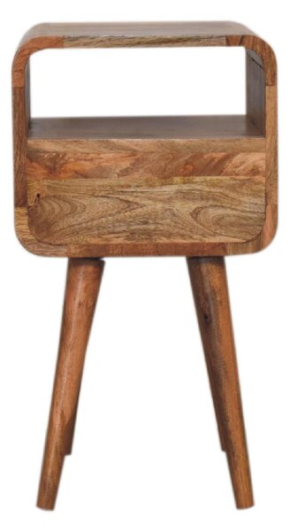 100% Solid Mango Wood Mini Bedside Table with Unique Grain, Handcrafted Desk with Drawer and Open Shelf, 30L x 30W x 55H cm, Brown Aosom UK