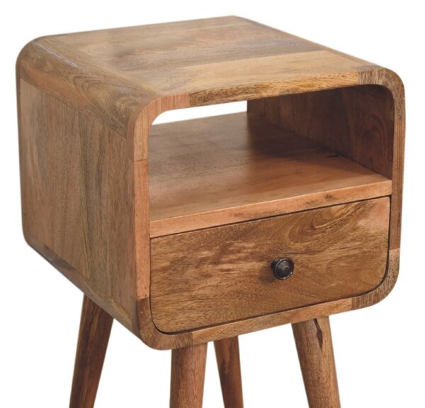 100% Solid Mango Wood Mini Bedside Table with Unique Grain, Handcrafted Desk with Drawer and Open Shelf, 30L x 30W x 55H cm, Brown Aosom UK