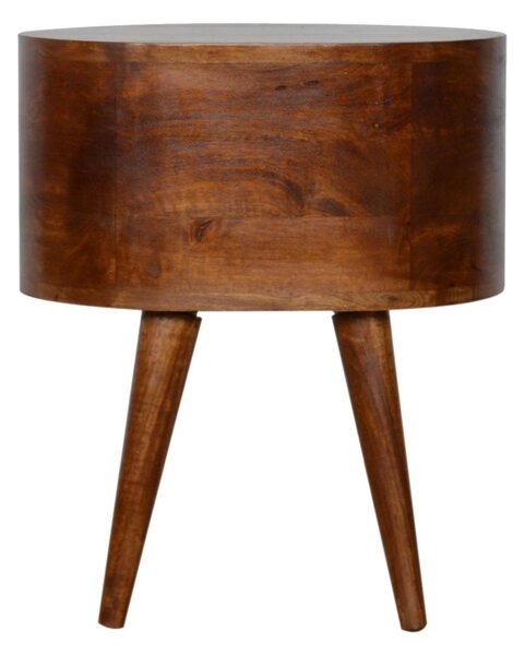 Solid Mango Wood Rounded Bedside Table with Stain Finish, Handcrafted Desk with 2 Smooth-Gliding Drawers, 35L x 45W x 54H cm, Brown Aosom UK