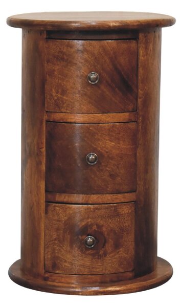 Solid Wood Mini Drum Chest with 3 Smooth-Gliding Drawers, Handcrafted Bedside Table with Stain-Based Finish, 32L x 32W x 50H cm, Brown Aosom UK