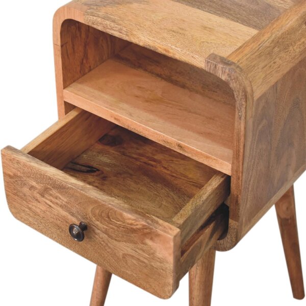 100% Solid Mango Wood Mini Bedside Table with Unique Grain, Handcrafted Desk with Drawer and Open Shelf, 30L x 30W x 55H cm, Brown Aosom UK