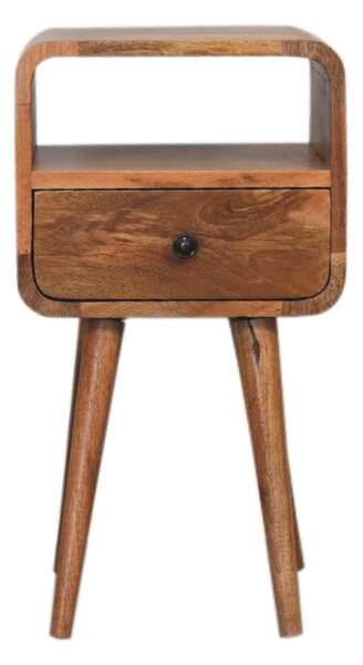 100% Solid Mango Wood Mini Bedside Table with Unique Grain, Handcrafted Desk with Drawer and Open Shelf, 30L x 30W x 55H cm, Brown Aosom UK