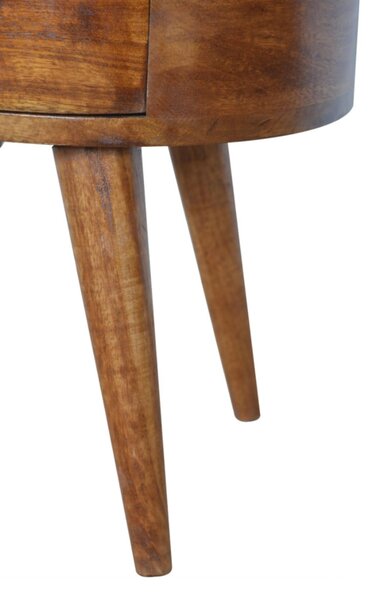 Solid Mango Wood Rounded Bedside Table with Stain Finish, Handcrafted Desk with 2 Smooth-Gliding Drawers, 35L x 45W x 54H cm, Brown Aosom UK