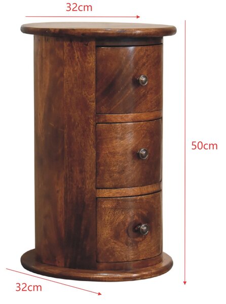 Solid Wood Mini Drum Chest with 3 Smooth-Gliding Drawers, Handcrafted Bedside Table with Stain-Based Finish, 32L x 32W x 50H cm, Brown Aosom UK