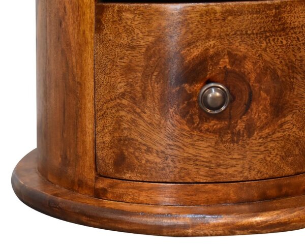 Solid Wood Mini Drum Chest with 3 Smooth-Gliding Drawers, Handcrafted Bedside Table with Stain-Based Finish, 32L x 32W x 50H cm, Brown Aosom UK