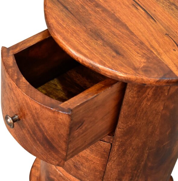 Solid Wood Mini Drum Chest with 3 Smooth-Gliding Drawers, Handcrafted Bedside Table with Stain-Based Finish, 32L x 32W x 50H cm, Brown Aosom UK