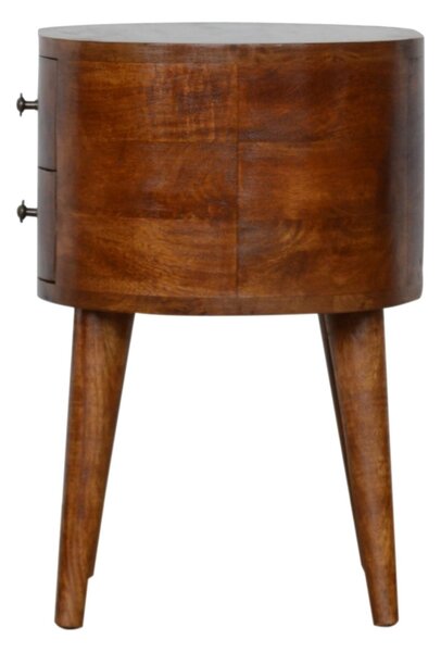 Solid Mango Wood Rounded Bedside Table with Stain Finish, Handcrafted Desk with 2 Smooth-Gliding Drawers, 35L x 45W x 54H cm, Brown Aosom UK