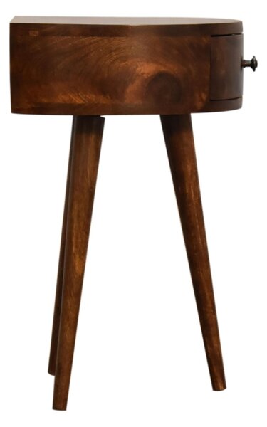 100% Solid Mango Wood Semi-Circular Bedside Table with Distinctive Grain, Desk with Drawer and Nordic Legs, 32L x 40W x 52H cm, Brown Aosom UK