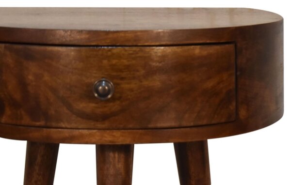 100% Solid Mango Wood Semi-Circular Bedside Table with Distinctive Grain, Desk with Drawer and Nordic Legs, 32L x 40W x 52H cm, Brown Aosom UK