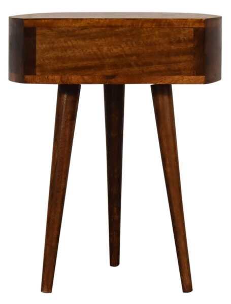 100% Solid Mango Wood Semi-Circular Bedside Table with Distinctive Grain, Desk with Drawer and Nordic Legs, 32L x 40W x 52H cm, Brown Aosom UK