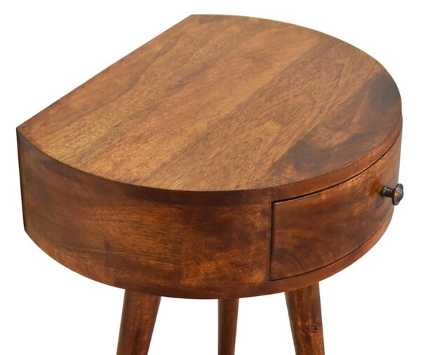 100% Solid Mango Wood Semi-Circular Bedside Table with Distinctive Grain, Desk with Drawer and Nordic Legs, 32L x 40W x 52H cm, Brown Aosom UK