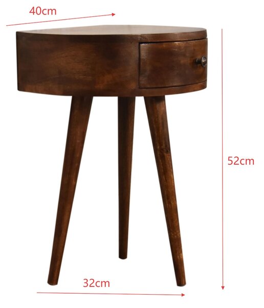 100% Solid Mango Wood Semi-Circular Bedside Table with Distinctive Grain, Desk with Drawer and Nordic Legs, 32L x 40W x 52H cm, Brown Aosom UK