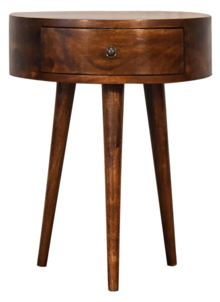 100% Solid Mango Wood Semi-Circular Bedside Table with Distinctive Grain, Desk with Drawer and Nordic Legs, 32L x 40W x 52H cm, Brown Aosom UK