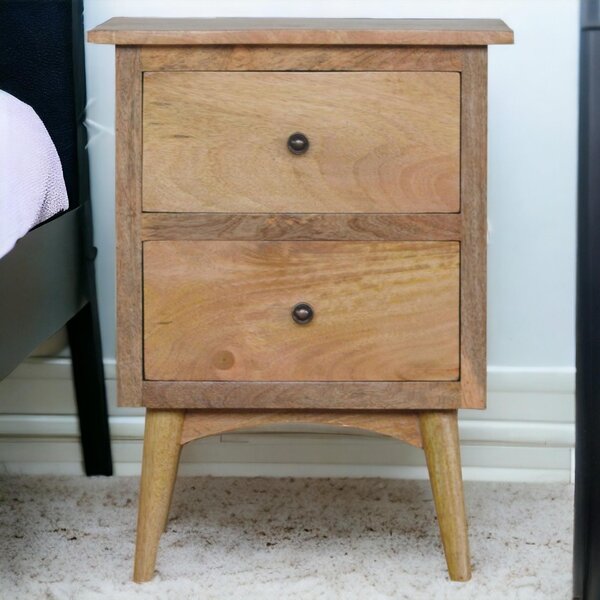 Solid Wood Nordic Bedside Table with 2 Smooth-Glide Drawers, Circular Design, Bedside Cabinet with Unique Grain, 38L x 45W x 60H cm, Brown Aosom UK