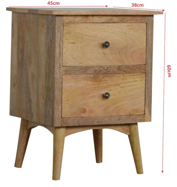 Solid Wood Nordic Bedside Table with 2 Smooth-Glide Drawers, Circular Design, Bedside Cabinet with Unique Grain, 38L x 45W x 60H cm, Brown Aosom UK