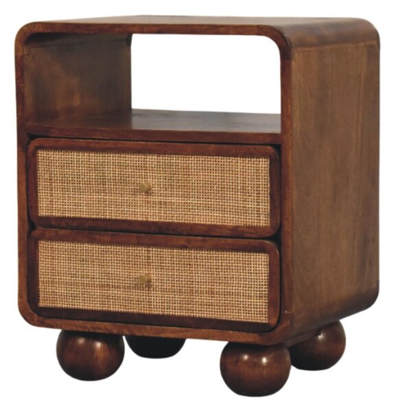Solid Mango Wood Bedside Table with 2 Smooth-Glide Drawers and Open Shelf, Eco-Friendly Desk for Living Room, 35L x 45W x 55H cm, Brown Aosom UK