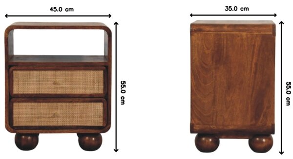 Solid Mango Wood Bedside Table with 2 Smooth-Glide Drawers and Open Shelf, Eco-Friendly Desk for Living Room, 35L x 45W x 55H cm, Brown Aosom UK