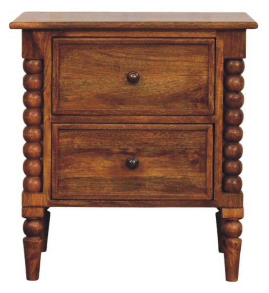Solid Mango Wood Bedside Table with 2 Drawers, Ample Storage, Nightstand for Living Room & Bedroom, Brown Aosom UK
