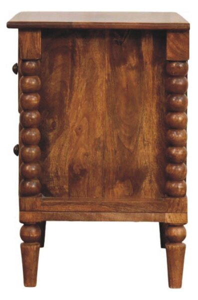 Solid Mango Wood Bedside Table with 2 Drawers, Ample Storage, Nightstand for Living Room & Bedroom, Brown Aosom UK
