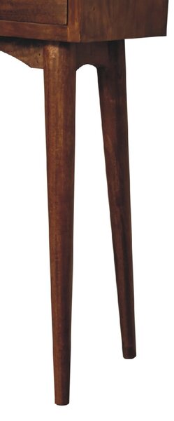 Solid Mango Wood Mini Hallway Console Table with 2 Drawers, Scandi Legs, Handcrafted Desk with Circular Design, 30L x 70W x 78H cm, Brown Aosom UK