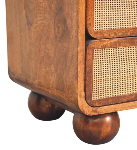 Solid Mango Wood Bedside Table with 2 Smooth-Glide Drawers and Open Shelf, Eco-Friendly Desk for Living Room, 35L x 45W x 55H cm, Brown Aosom UK