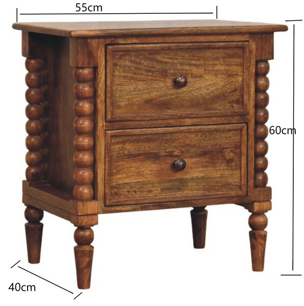 Solid Mango Wood Bedside Table with 2 Drawers, Ample Storage, Nightstand for Living Room & Bedroom, Brown Aosom UK