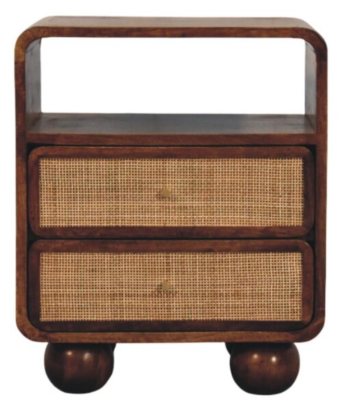 Solid Mango Wood Bedside Table with 2 Smooth-Glide Drawers and Open Shelf, Eco-Friendly Desk for Living Room, 35L x 45W x 55H cm, Brown Aosom UK