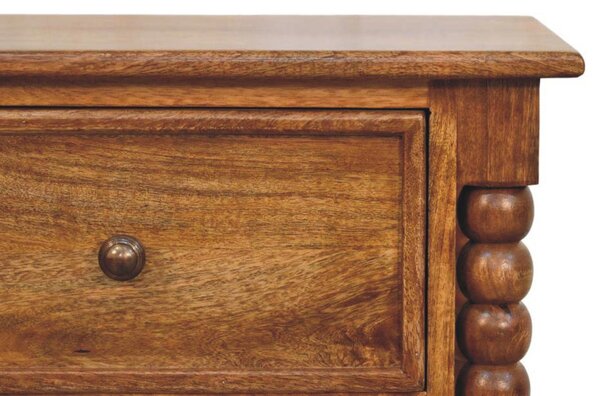 Solid Mango Wood Bedside Table with 2 Drawers, Ample Storage, Nightstand for Living Room & Bedroom, Brown Aosom UK