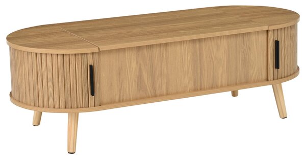 Lift-Up Oval Coffee Table with Hidden Storage and Height-Adjustable Top, Space-Saving Table for Living Areas, 120L x 50W x 39.5H cm, Wood Aosom UK