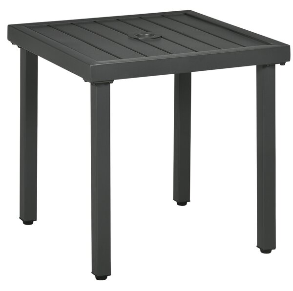Outsunny Garden Side Table, Patio Coffee Table with Umbrella Hole, End Table with Steel Frame for Balcony, Grey