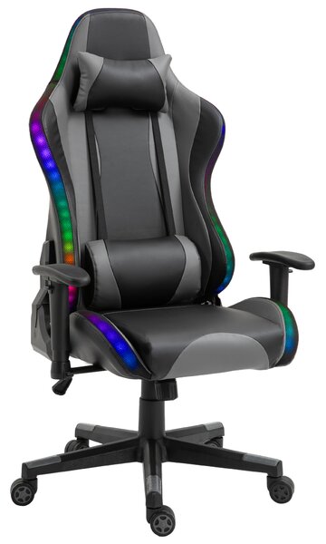 Vinsetto LED Light Racing Chair Ergonomic PU Leather Thick Padding High Back w/ Removable Pillows Adjustable Height 360°Swivel Rocking Gaming Black