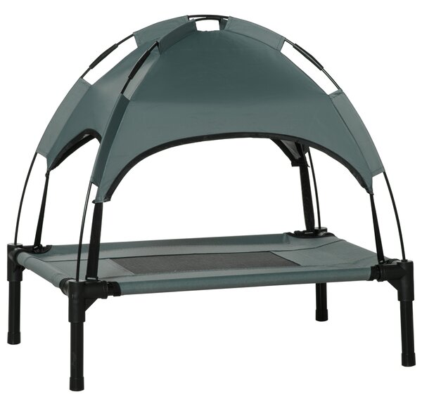 PawHut Elevated Pet Bed: Waterproof Mesh Cot with UV Canopy for Small Dogs, 61 x 46 x 62cm, Grey
