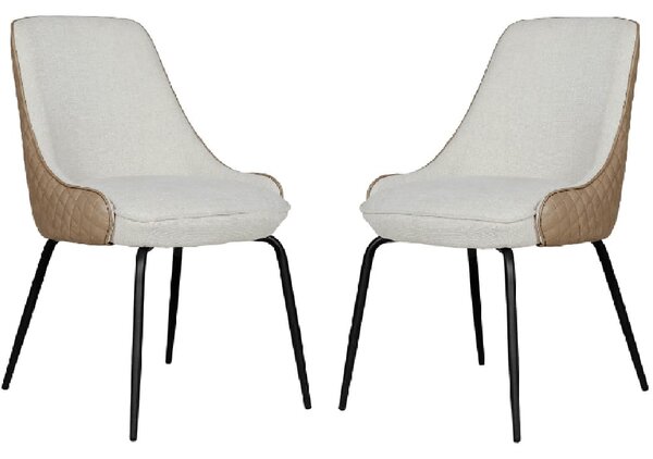 Santiago Biscuit Fabric Dining Chairs With Black Legs In Pair