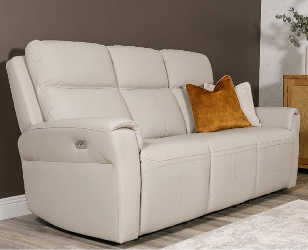 Rochester Leather 3 Seater Electric Recliner Sofa In Stone