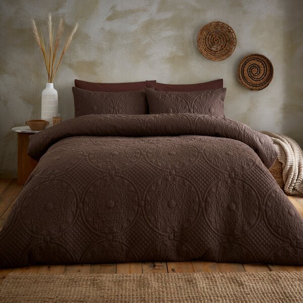 Mandalay Duvet Cover and Pillowcase Set Chocolate (Brown)