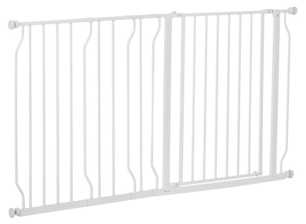 PawHut Extra Wide Pet Gate for Stairs, with Door, Adjustable 75-145cm Width, 76cm Height, White