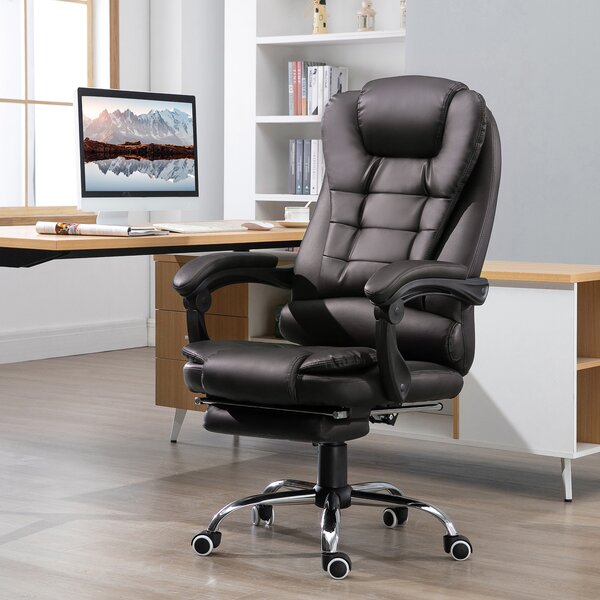HOMCOM Office Chair PU Leather Executive High Back Recliner Swivel with Retractable Footrest Brown