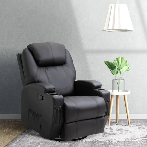 HOMCOM Recliner Sofa Chair PU Leather Armchair Cinema Massage Chair Swivel Nursing Gaming Chair Black