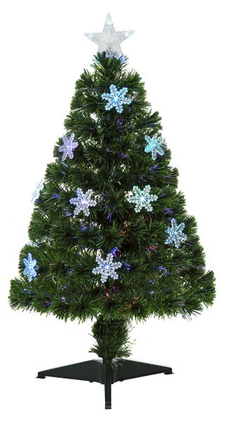 HOMCOM 3ft Fibre Optic Christmas Tree 90cm W/ Showflakes, Green