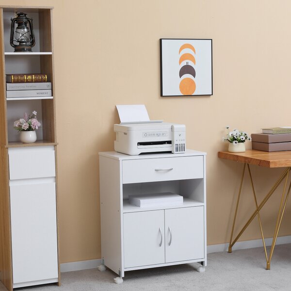 Vinsetto Printer Stand, Mobile Cabinet with Storage, Drawer & Open Shelf, Office Organiser, White