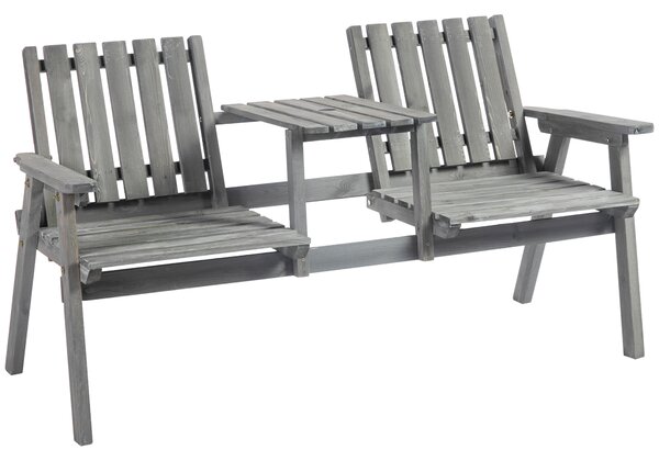 Outsunny 2-Seater Furniture Wooden Garden Bench Antique Loveseat Chair, Table Conversation Set for Yard, Lawn, Porch, Patio, Grey