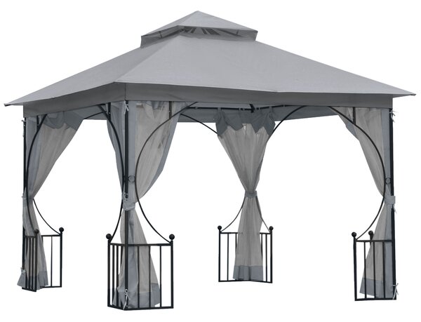Outsunny 3 x 3 M Garden Gazebo Patio Party Tent Shelter Outdoor Canopy Double Tier Sun Shade Metal Frame Light Grey