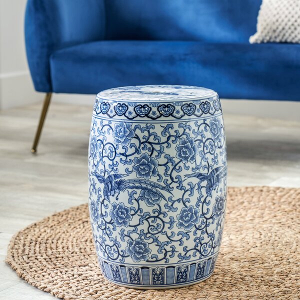 Matilde Floral Ceramic Side Table Blue/White